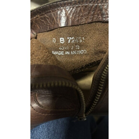 FRYE Brown Distressed Leather Almond Toe Cone Heel Zipper Buckle Ankle Boots 9 - Picture 6 of 7